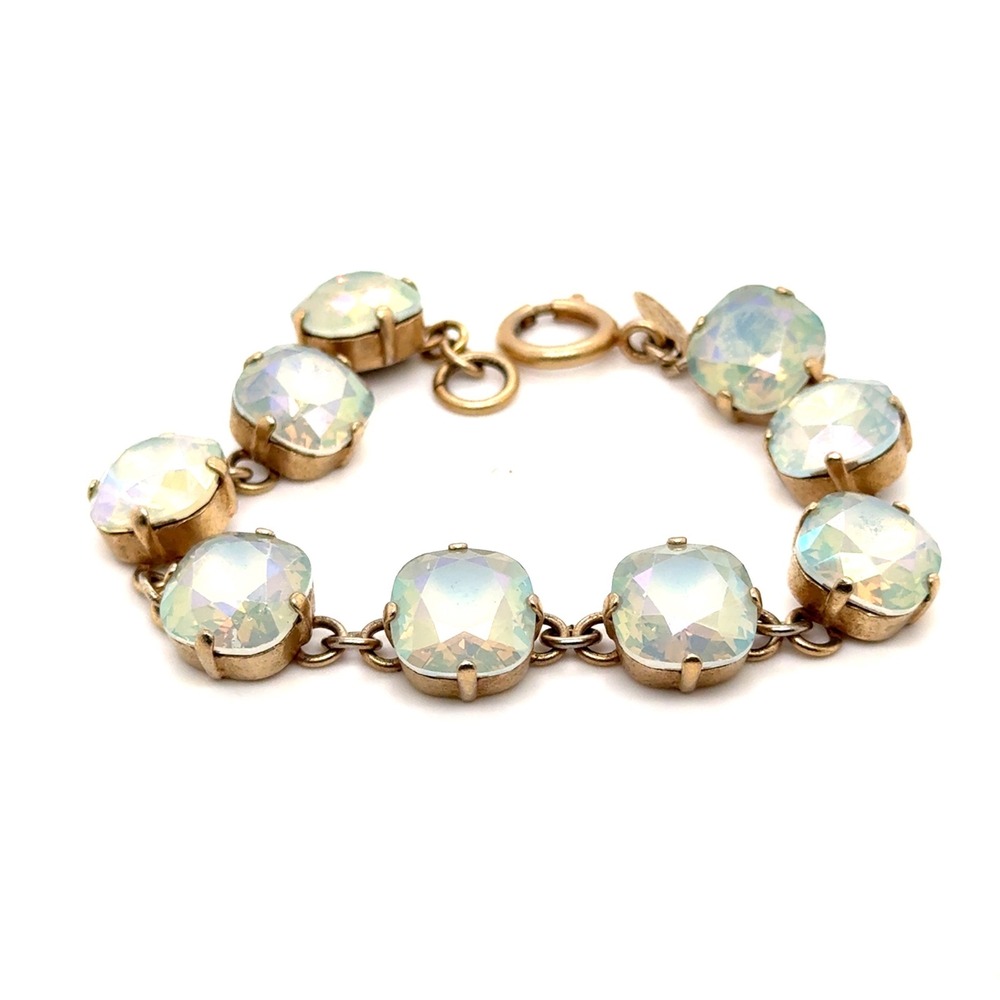 Catherine Popesco France Iridescent Crystal Bracelet Antiqued Gold Tone 7.5"